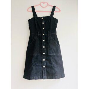 Allegra K Overall Black Denim Dress with pockets and a belt